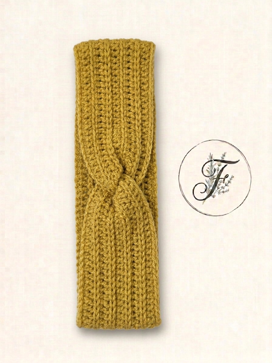 Bandeau torsadé jaune moutarde - Taille Unique